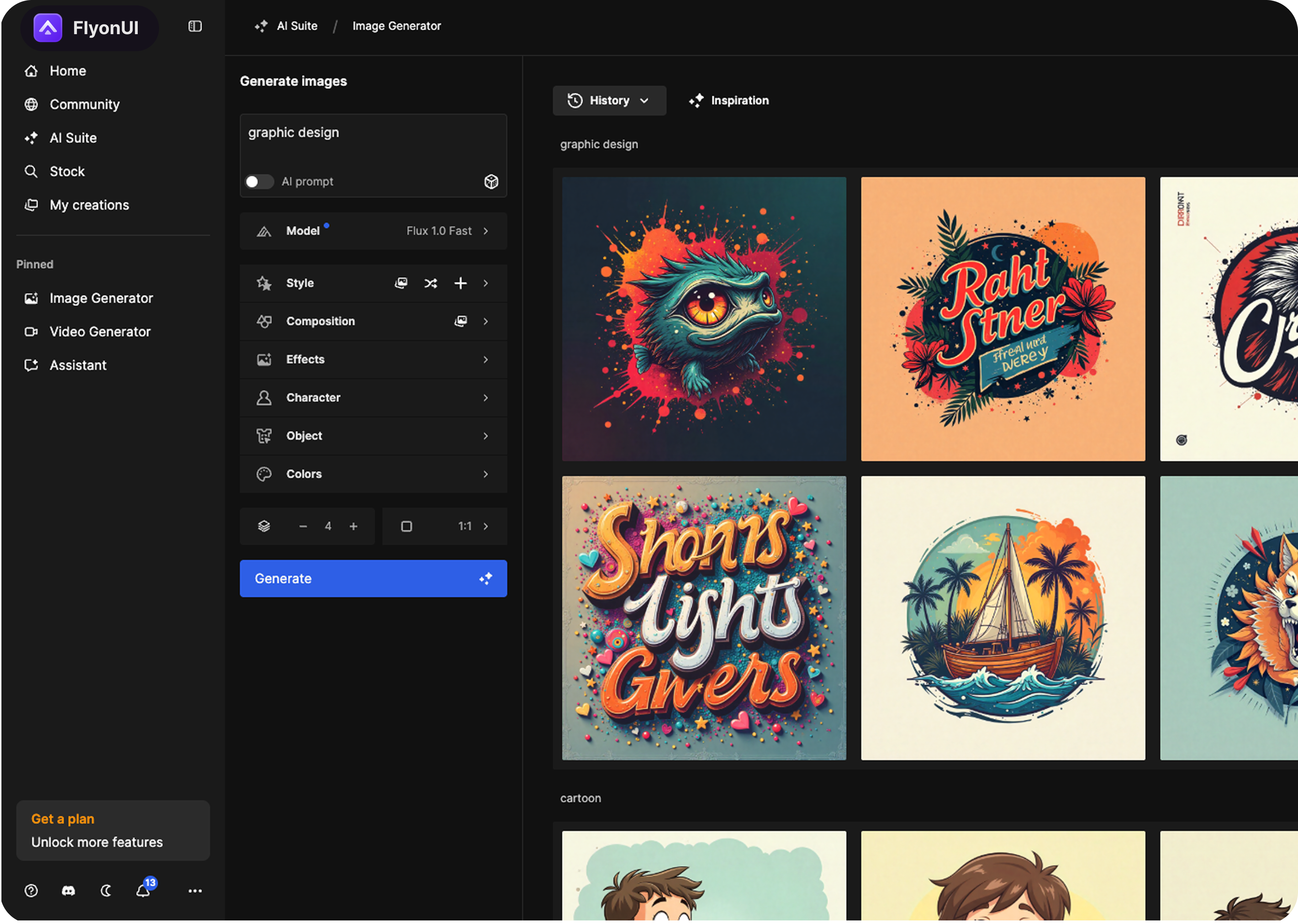Graphic design dashboard